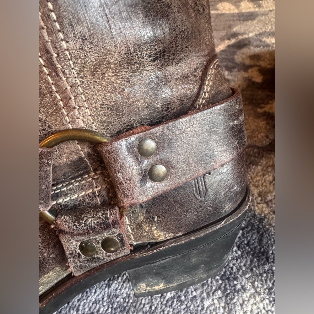 Frye Tall Harness Distressed Brown Leather Boots - Picture 10 of 14